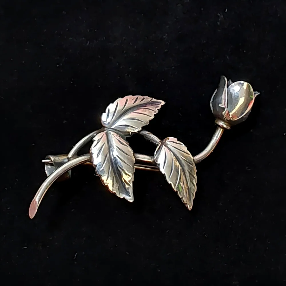 Vintage 1954 Sterling Silver Swedish Designer Tage Linde Rose Brooch Pin - Picture 10 of 11